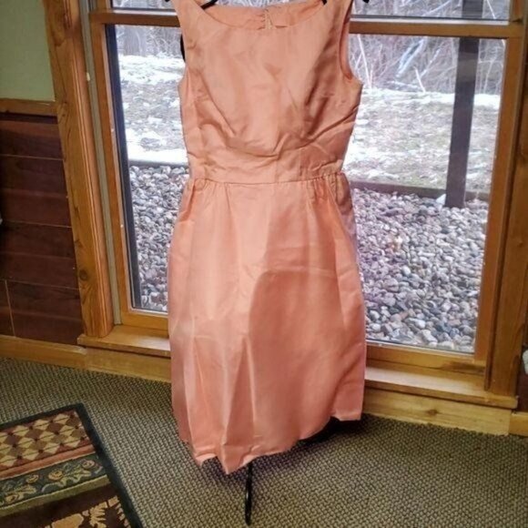 Vintage HandCrafted Pink Peach Lined Zippered Sleeveless Pleated Midi Sz S Dress - Picture 10 of 13